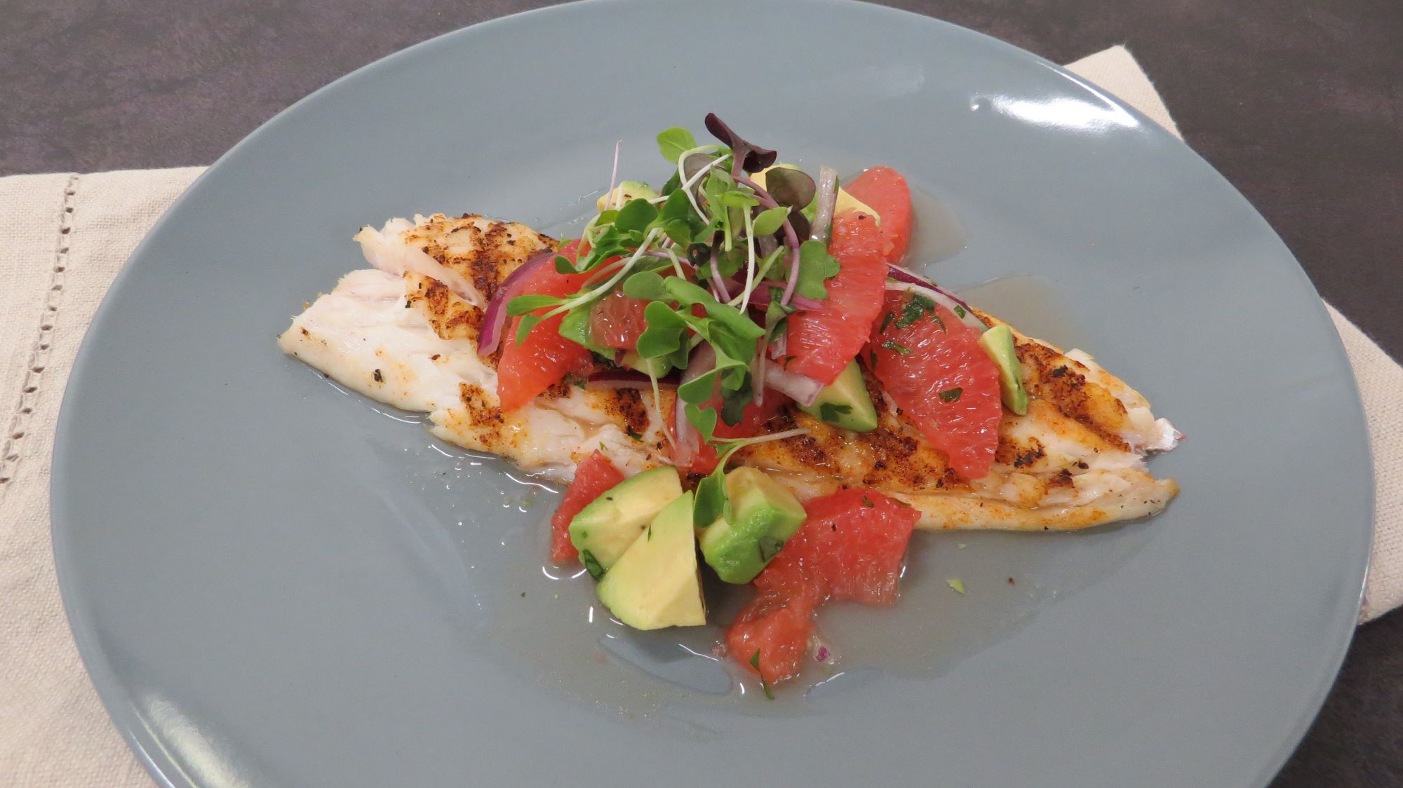 Grilled Snapper with Grapefruit Avocado Salad, recipe from Euclid Fish Market, fresh fish market in Mentor, Ohio